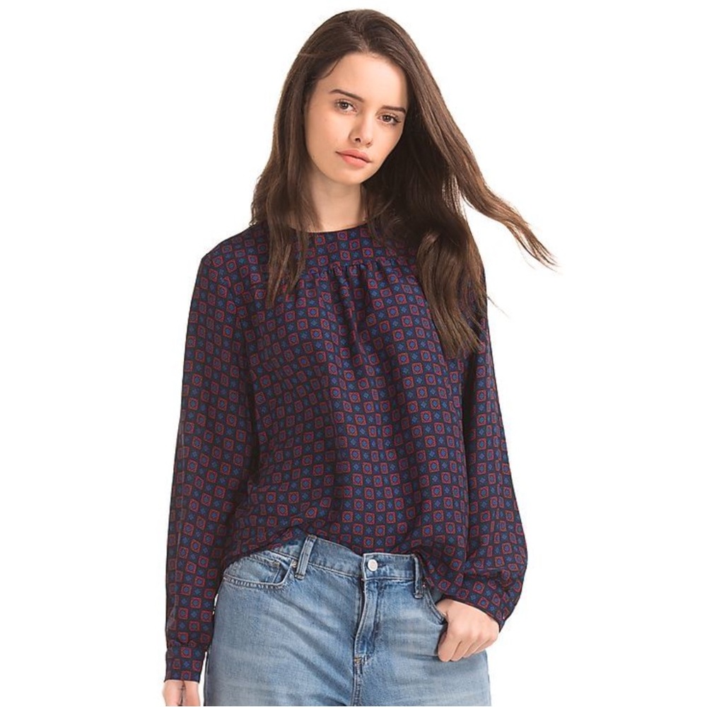 GAP Blue/Red Print Long Sleeve Blouse